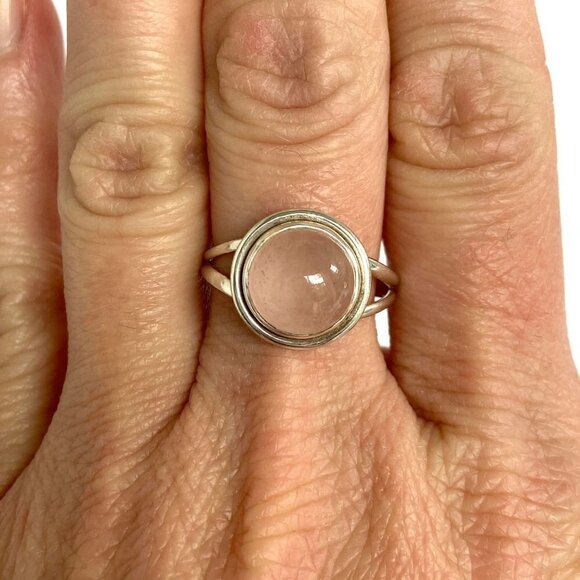 Sterling Silver 925 Round Pink Rose Quartz Cabochon Split Shank Ring Size 8.5 - Picture 15 of 16